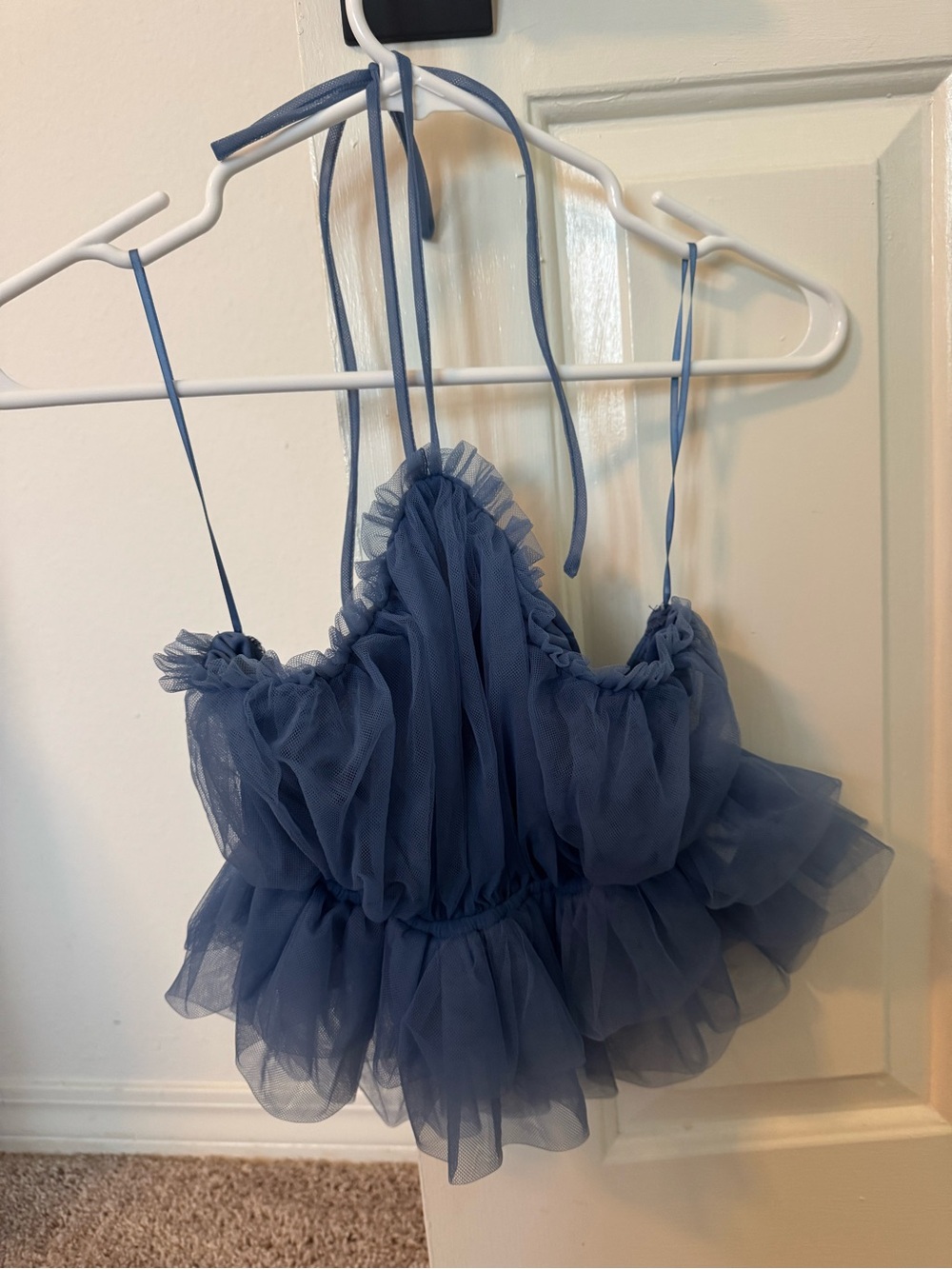 NWT Blue Blush Dusty Blue Ruffled Tulle Crop Top | Size Small
